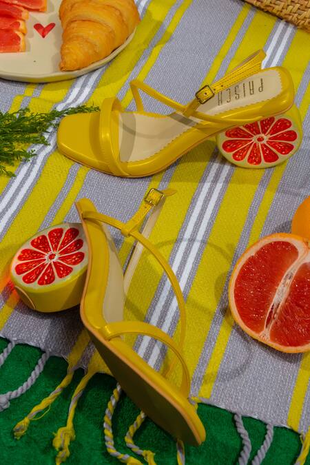 House Of Prisca Yellow Beads The Grape Escape Hand Painted Heels Online at Aza Fashions House Of Prisca_Yellow Beads The Grape Escape Hand Painted Heels_Online_at_Aza_Fashions