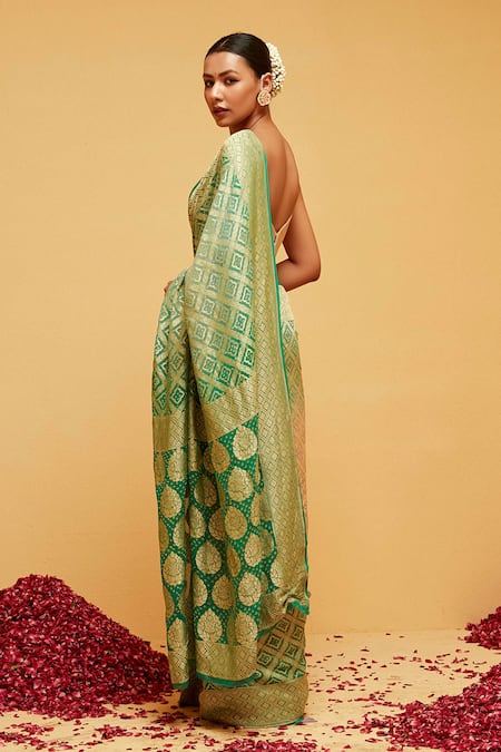 Suruchi Parakh_Green Georgette Embroidery Bandhani Woven Saree With Running Blouse_Online_at_Aza_Fashions