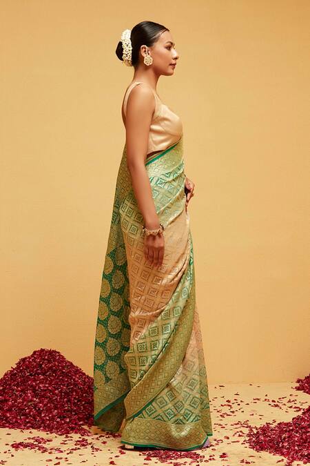 Buy_Suruchi Parakh_Green Georgette Embroidery Bandhani Woven Saree With Running Blouse_Online_at_Aza_Fashions