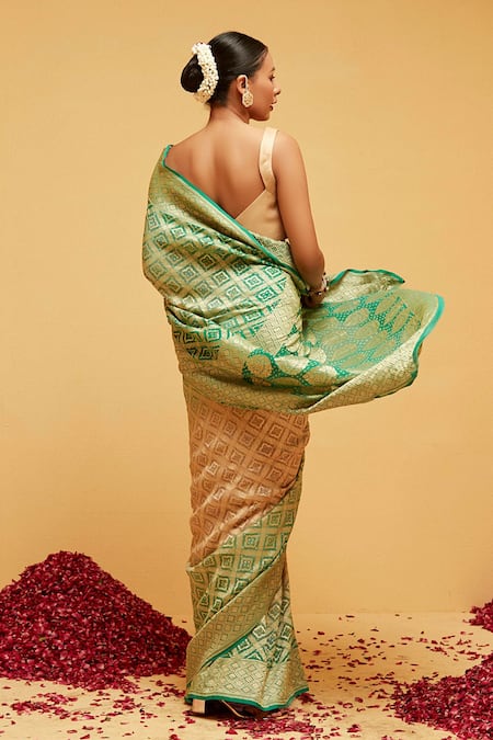 Shop_Suruchi Parakh_Green Georgette Embroidery Bandhani Woven Saree With Running Blouse_Online_at_Aza_Fashions