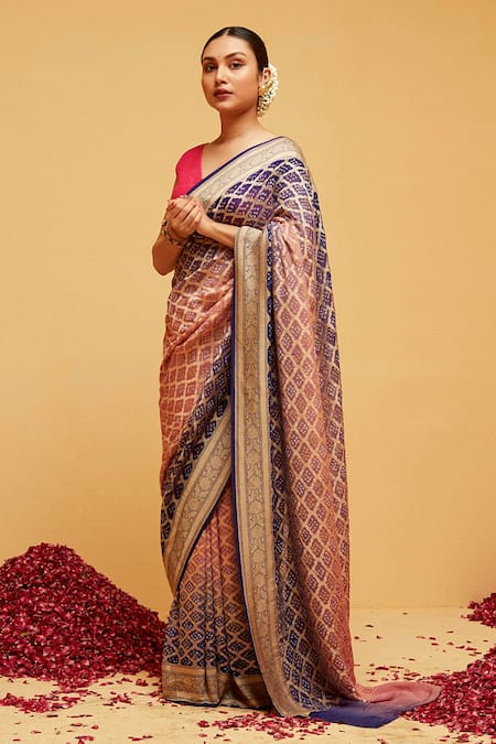 Suruchi Parakh Purple Georgette Woven Bandhani Banarasi Saree With Running Blouse 