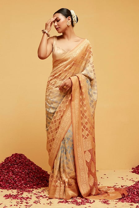 Suruchi Parakh Checkered Banarasi Woven Saree With Running Blouse 