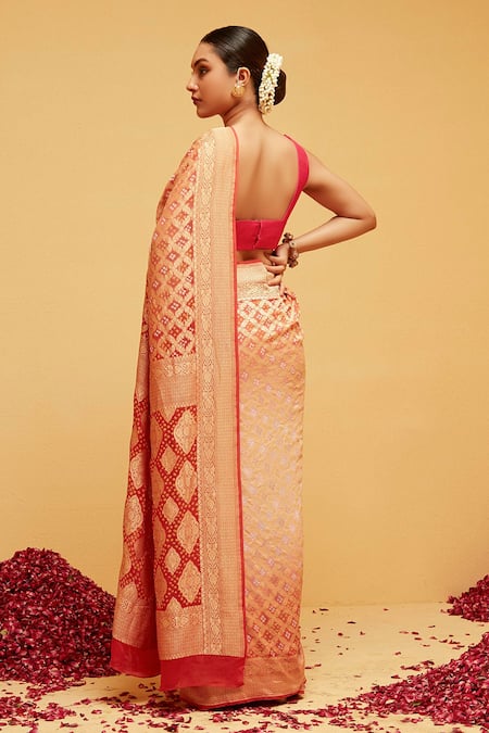 Shop Suruchi Parakh Orange Georgette, Cotton Embroidery Bandhani Pattern Saree With Running Blouse at Aza Fashions Shop_Suruchi Parakh_Orange Georgette, Cotton Embroidery Bandhani Pattern Saree With Running Blouse_at_Aza_Fashions