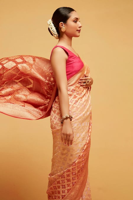 Buy Suruchi Parakh Orange Georgette, Cotton Embroidery Bandhani Pattern Saree With Running Blouse Online at Aza Fashions Buy_Suruchi Parakh_Orange Georgette, Cotton Embroidery Bandhani Pattern Saree With Running Blouse_Online_at_Aza_Fashions