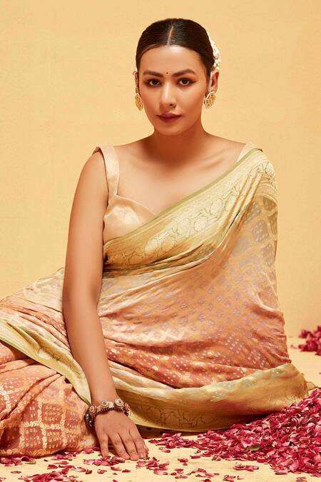 Buy_Suruchi Parakh_Green Georgette Sequins, Floral And Bandhani Woven Saree With Running Blouse_Online_at_Aza_Fashions