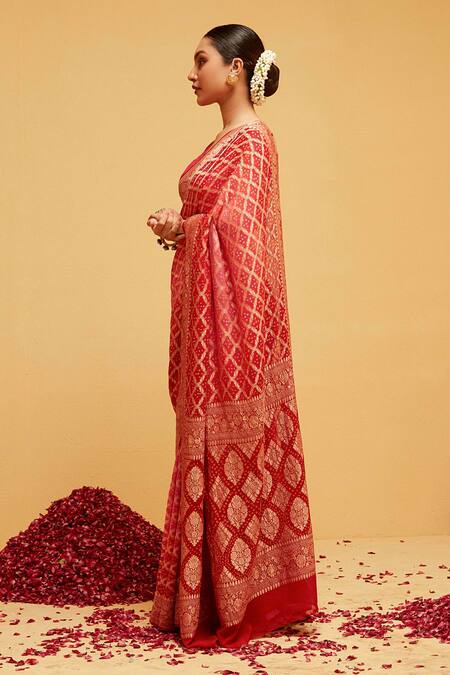 Suruchi Parakh_Red Georgette Embroidery Leaf Banarasi Woven Saree With Running Blouse_Online_at_Aza_Fashions