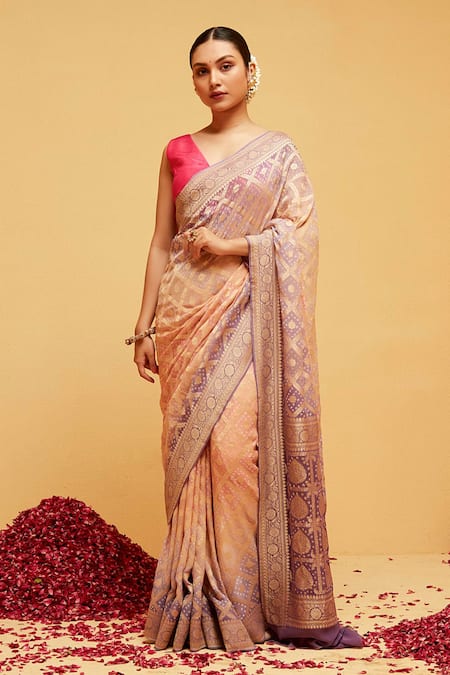 Suruchi Parakh Flower Banarasi Woven Saree With Running Blouse 