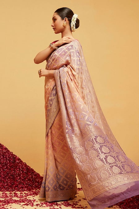 Suruchi Parakh Purple Georgette Embroidery Ombre Bandhani Flower Banarasi Saree Online at Aza Fashions Suruchi Parakh_Purple Georgette Embroidery Ombre Bandhani Flower Banarasi Saree_Online_at_Aza_Fashions