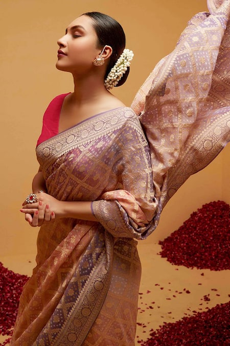 Buy Suruchi Parakh Purple Georgette Embroidery Ombre Bandhani Flower Banarasi Saree Online at Aza Fashions Buy_Suruchi Parakh_Purple Georgette Embroidery Ombre Bandhani Flower Banarasi Saree_Online_at_Aza_Fashions