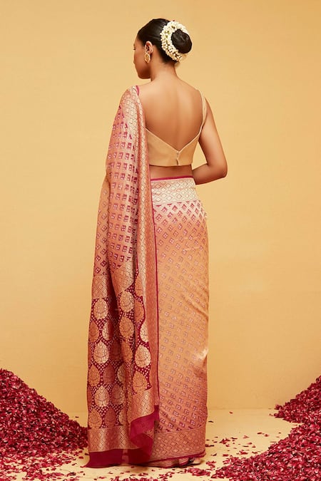 Shop Suruchi Parakh Maroon Georgette Embroidery Mughal Banarasi Woven Saree With Running Blouse at Aza Fashions Shop_Suruchi Parakh_Maroon Georgette Embroidery Mughal Banarasi Woven Saree With Running Blouse_at_Aza_Fashions