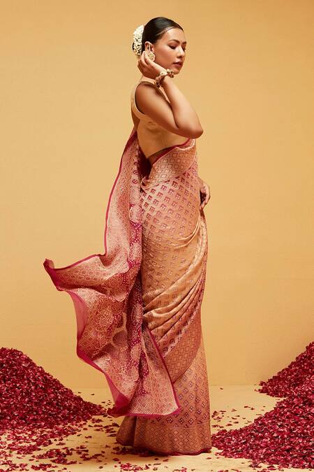 Buy Suruchi Parakh Maroon Georgette Embroidery Mughal Banarasi Woven Saree With Running Blouse Online at Aza Fashions Buy_Suruchi Parakh_Maroon Georgette Embroidery Mughal Banarasi Woven Saree With Running Blouse_Online_at_Aza_Fashions