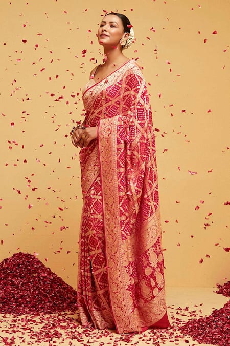 Suruchi Parakh_Pink Georgette Embroidery Paisley Banarasi Woven Saree With Running Blouse_Online_at_Aza_Fashions