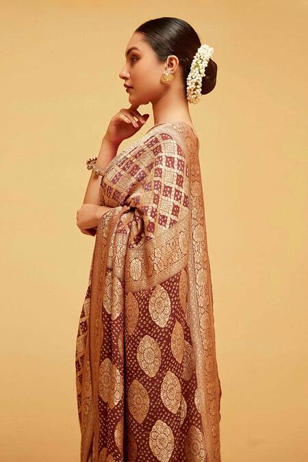 Suruchi Parakh_Brown Georgette Embroidery Diamond Banarasi Woven Saree With Running Blouse_Online_at_Aza_Fashions