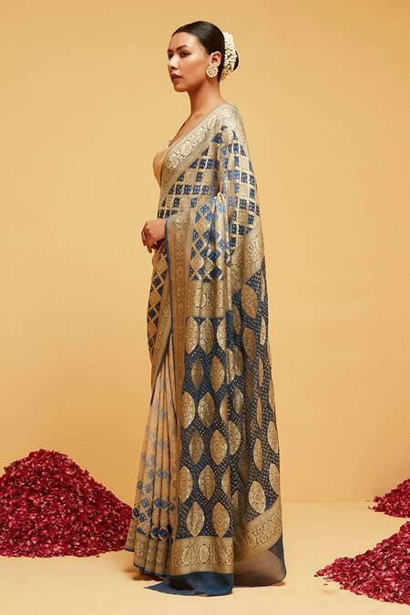 Suruchi Parakh Blue Georgette Embroidery Checkered Woven Saree With Running Blouse Online at Aza Fashions Suruchi Parakh_Blue Georgette Embroidery Checkered Woven Saree With Running Blouse_Online_at_Aza_Fashions