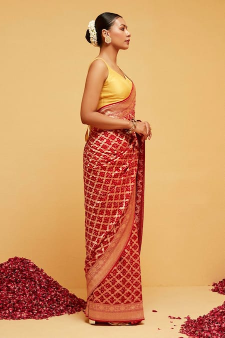 Buy Suruchi Parakh Red Georgette Embroidery Floral Vine Banarasi Woven Saree With Running Blouse Online at Aza Fashions Buy_Suruchi Parakh_Red Georgette Embroidery Floral Vine Banarasi Woven Saree With Running Blouse_Online_at_Aza_Fashions