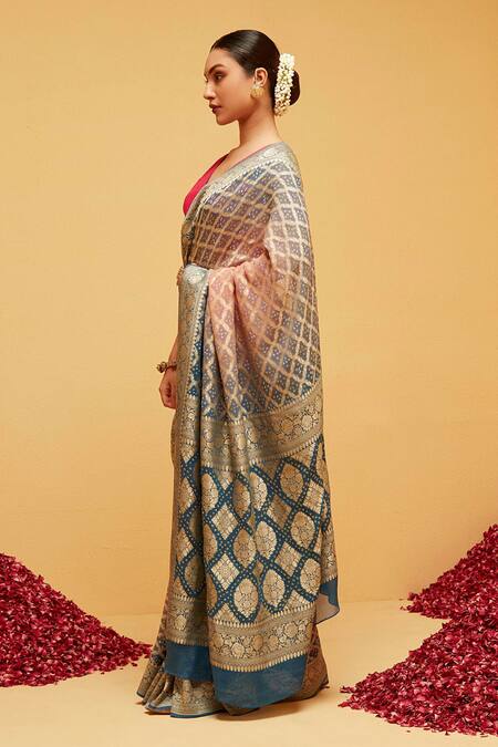 Suruchi Parakh_Blue Georgette Embroidery Geometric Woven Saree With Running Blouse_Online_at_Aza_Fashions