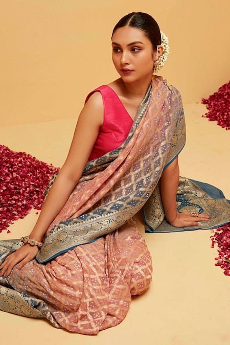 Buy_Suruchi Parakh_Blue Georgette Embroidery Geometric Woven Saree With Running Blouse_Online_at_Aza_Fashions