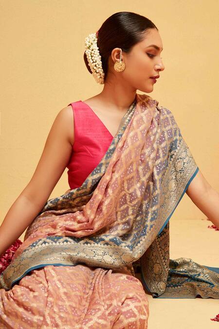 Suruchi Parakh_Blue Georgette Embroidery Geometric Woven Saree With Running Blouse_at_Aza_Fashions