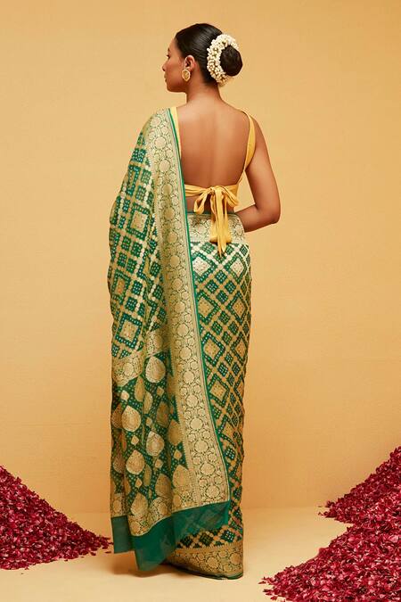 Shop_Suruchi Parakh_Green Georgette Embroidery Bloom Banarasi Woven Saree With Running Blouse_at_Aza_Fashions