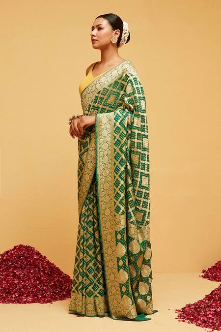Shop_Suruchi Parakh_Green Georgette Embroidery Bloom Banarasi Woven Saree With Running Blouse_Online_at_Aza_Fashions