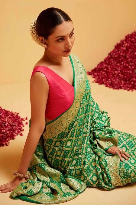 Buy_Suruchi Parakh_Green Georgette Embroidery Diamond Woven Banarasi Saree With Running Blouse