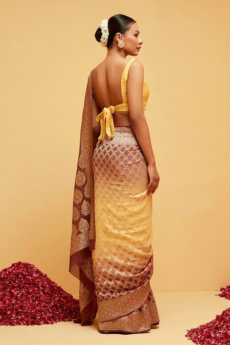 Shop Suruchi Parakh Yellow Georgette Embroidery Leaf Woven Banarasi Saree at Aza Fashions Shop_Suruchi Parakh_Yellow Georgette Embroidery Leaf Woven Banarasi Saree_at_Aza_Fashions