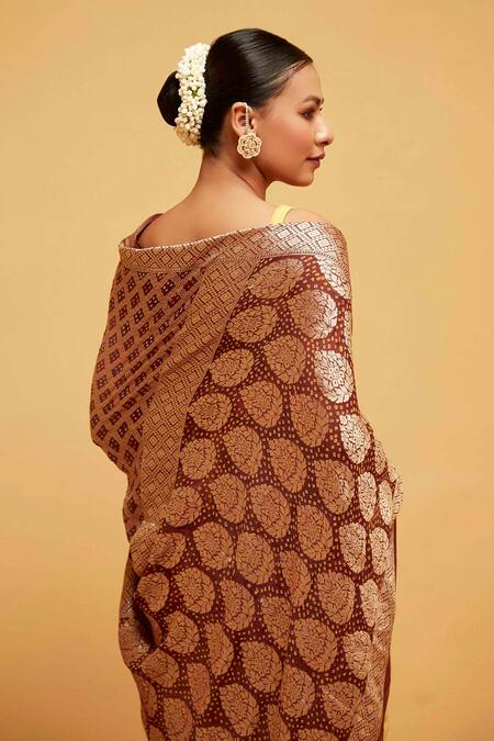 Buy Suruchi Parakh Yellow Georgette Embroidery Leaf Woven Banarasi Saree Online at Aza Fashions Buy_Suruchi Parakh_Yellow Georgette Embroidery Leaf Woven Banarasi Saree_Online_at_Aza_Fashions