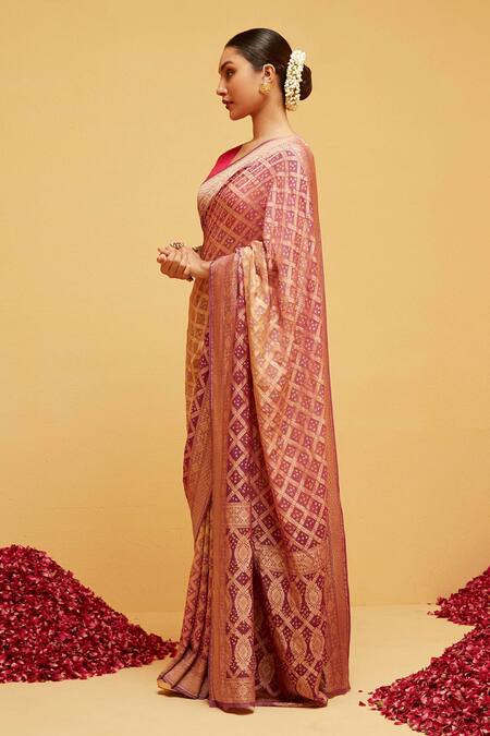 Suruchi Parakh_Pink Georgette Embroidery Geometric Woven Banarasi Saree With Running Blouse_Online_at_Aza_Fashions