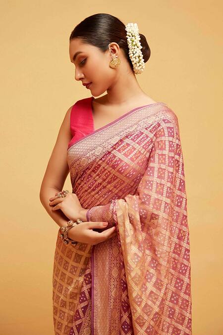 Buy_Suruchi Parakh_Pink Georgette Embroidery Geometric Woven Banarasi Saree With Running Blouse_Online_at_Aza_Fashions