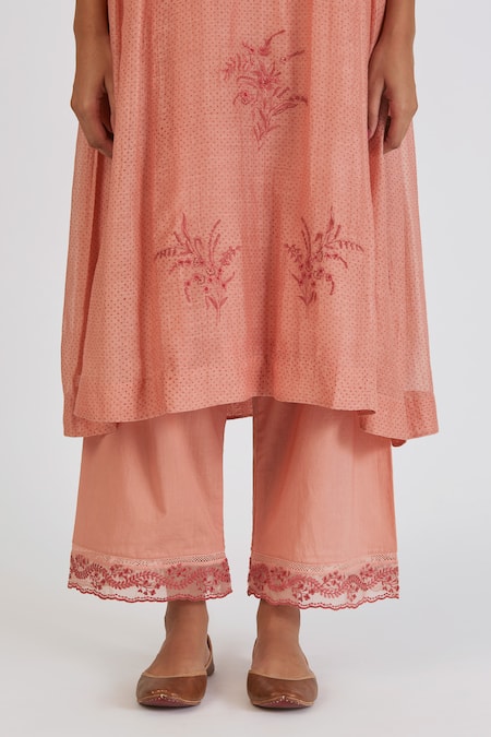 Buy_Lajjoo C_Pink Chanderi Print Dots Round Madhu Floret Resham Embroidered Kurta With Pant _Online_at_Aza_Fashions