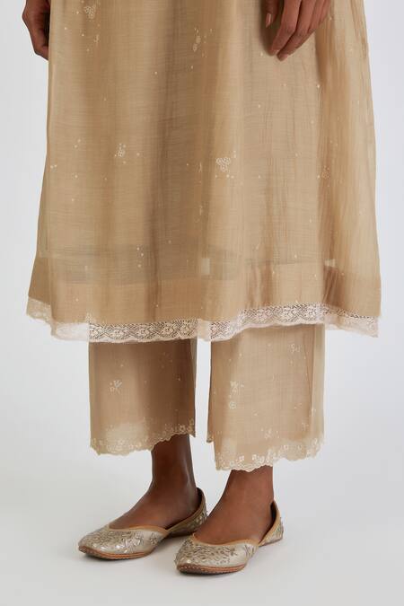 Buy Lajjoo C Beige Chanderi Embroidery Fleur Round Neck Binti Ditsy Daisy Kurta With Palazzo Online at Aza Fashions Buy_Lajjoo C_Beige Chanderi Embroidery Fleur Round Neck Binti Ditsy Daisy Kurta With Palazzo _Online_at_Aza_Fashions