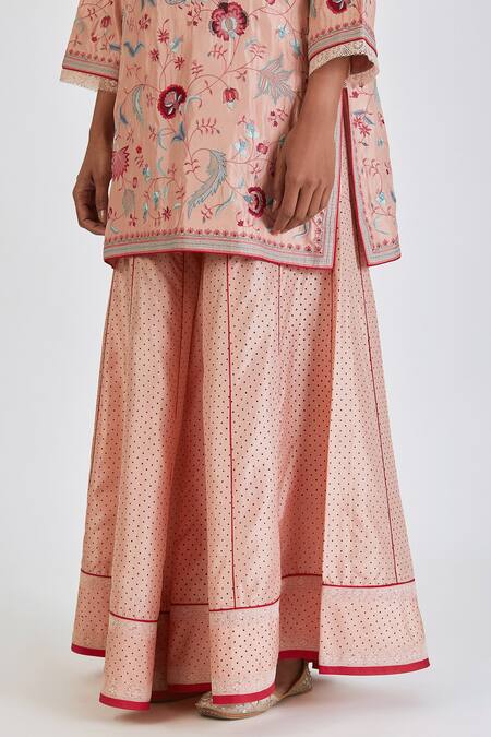 Buy Lajjoo C Pink Silk Embroidery Phool Round Neck Zulekha Kurta With Sharara Online at Aza Fashions Buy_Lajjoo C_Pink Silk Embroidery Phool Round Neck Zulekha Kurta With Sharara _Online_at_Aza_Fashions