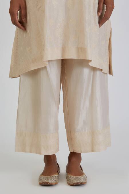 Buy Lajjoo C Ivory Silk Embroidery Anthemion Bloom Round Neck Hira Kurta With Palazzo Online at Aza Fashions Buy_Lajjoo C_Ivory Silk Embroidery Anthemion Bloom Round Neck Hira Kurta With Palazzo _Online_at_Aza_Fashions