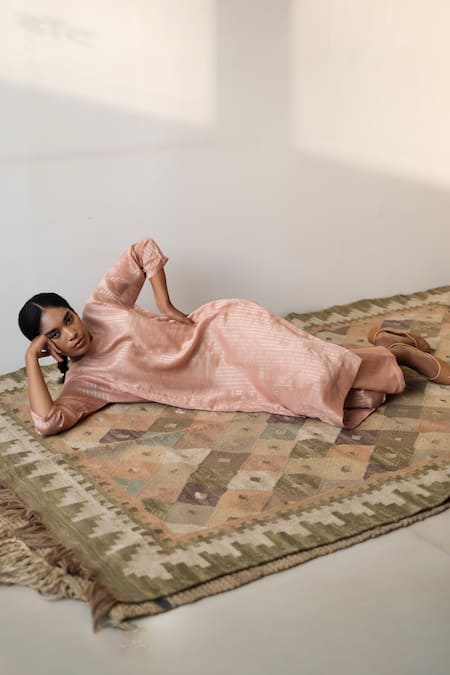 Dot Old Rose Striped Kurta Pant Set 