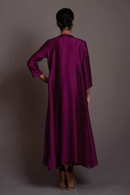 Shop Vara By Vibha N Priti Purple Silk Chanderi Embroidered Thread Round A-line Floral Tunic With Inner at Aza Fashions Shop_Vara By Vibha N Priti_Purple Silk Chanderi Embroidered Thread Round A-line Floral Tunic With Inner _at_Aza_Fashions