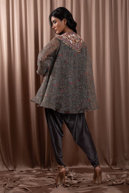 Vara By Vibha N Priti Short Printed Cape With Dhoti Pant