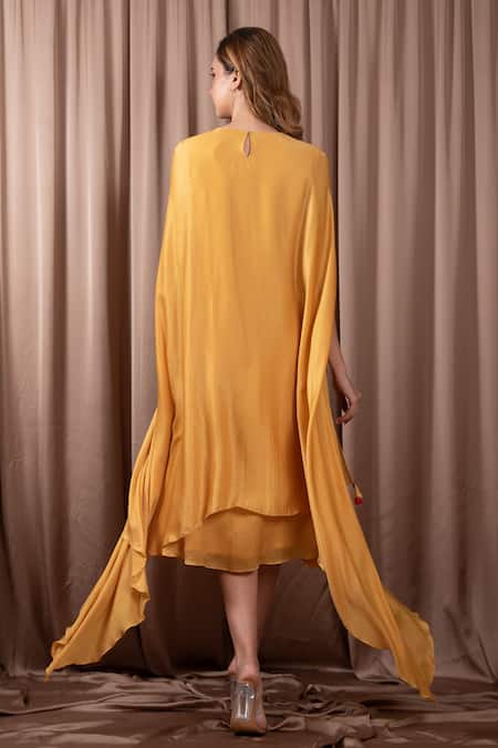 Vara By Vibha N Priti Gathered Dress With Attached Drape