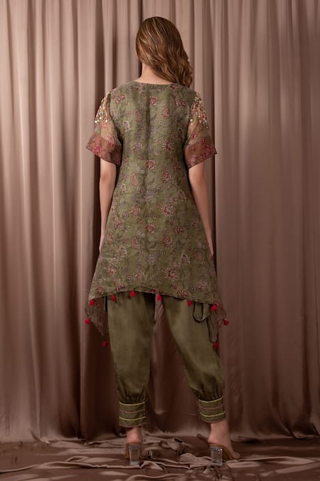 Vara By Vibha N Priti Gul Print Embroidered Yoke Tunic With Afghani Pant 