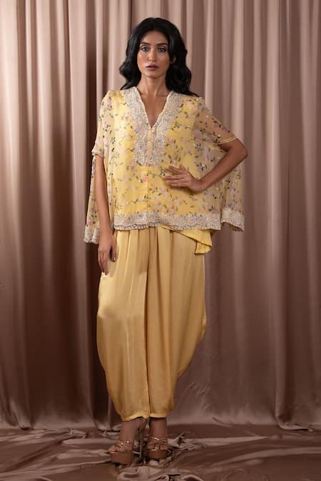 Vara by Vibha n Priti Peony Bloom Print Cape Tunic With Patiala Pant 