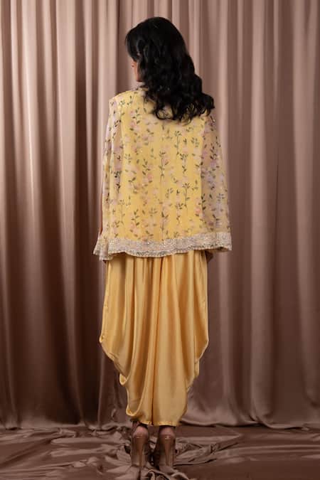 Vara By Vibha N Priti Peony Bloom Print Cape Tunic With Patiala Pant 