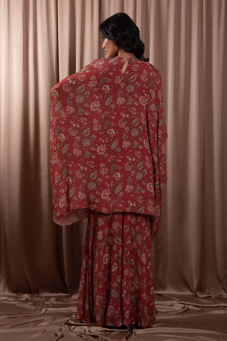 Vara By Vibha N Priti Rafflesia Print Batwing Sleeves Tunic With Sharara 