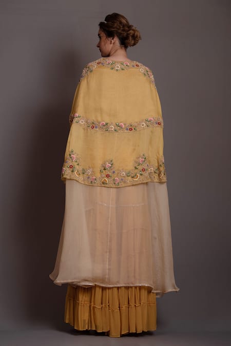 Vara By Vibha N Priti Florence Embroidered Panelled Sheer Cape Sharara Set 