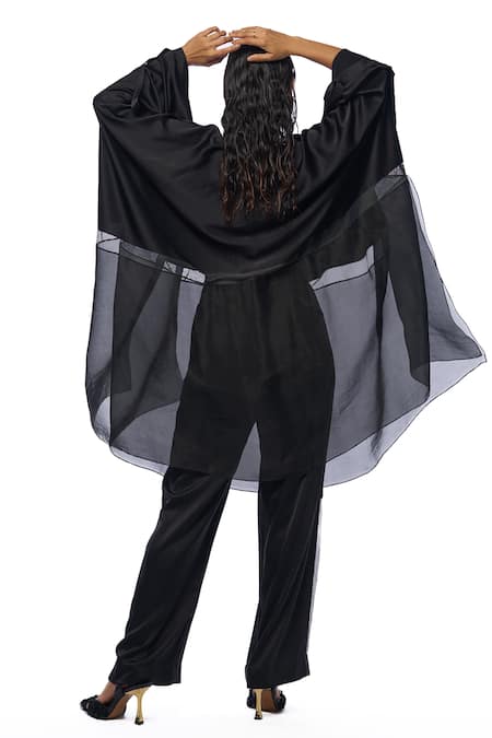 AK-OK Mesh Panel Silk Cape With Trouser 
