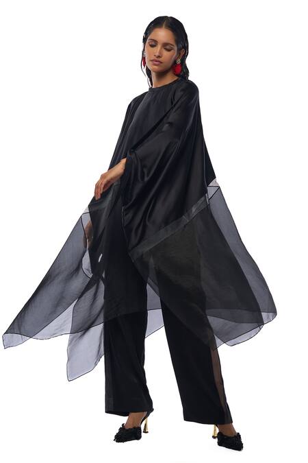 Buy AK-OK Black Silk Mesh Panel Cape With Trouser Online at Aza Fashions Buy_AK-OK_Black Silk Mesh Panel Cape With Trouser _Online_at_Aza_Fashions