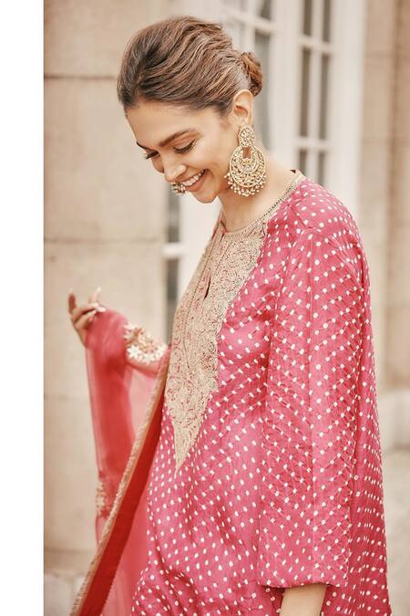 Buy Lajjoo C Pink Chanderi Zari Mahi Bandhani Zardozi Embroidered Yoke Kurta With Palazzo Online at Aza Fashions Buy_Lajjoo C_Pink Chanderi Zari Mahi Bandhani Zardozi Embroidered Yoke Kurta With Palazzo_Online_at_Aza_Fashions