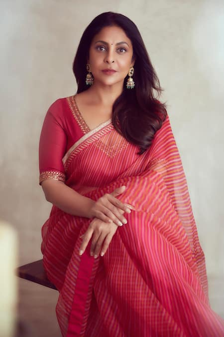 Buy_Lajjoo C_Red Organza Embroidery Shefali Leheriya Wave Pattern Saree_Online_at_Aza_Fashions