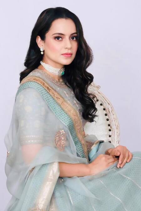 Shop Lajjoo C Blue Chanderi Silk Embroidery, Gota Meera Bloom Garden Blouse With Lehenga at Aza Fashions Shop_Lajjoo C_Blue Chanderi Silk Embroidery, Gota Meera Bloom Garden Blouse With Lehenga _at_Aza_Fashions