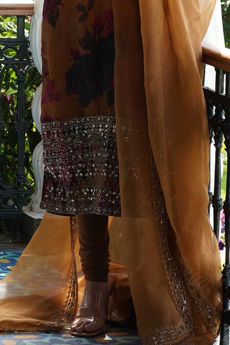 Buy Astha Narang Yellow Organza Sequins, Embroidery Round Neck Floral Print Kurta Churidar Set Online at Aza Fashions Buy_Astha Narang_Yellow Organza Sequins, Embroidery Round Neck Floral Print Kurta Churidar Set _Online_at_Aza_Fashions