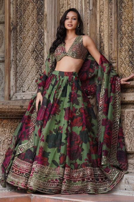 Raw silk readymade kids lehenga red and bottle green with patch work n –  Cherrypick