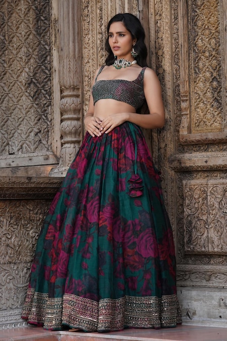 Velvet Patch Border Designer Lehenga Choli in Wine